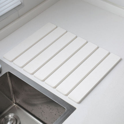 Folding Diatomaceous Earth Countertop Drain Mat - Quick Dry, Non-Slip & Easy Clean Absorbent Pad(white).