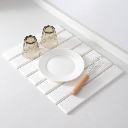 Folding Diatomaceous Earth Countertop Drain Mat - Quick Dry, Non-Slip & Easy Clean Absorbent Pad(white).