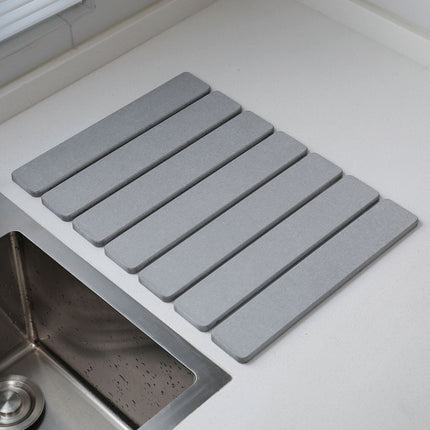 Folding Diatomaceous Earth Countertop Drain Mat - Quick Dry, Non-Slip & Easy Clean Absorbent Pad(light grey).