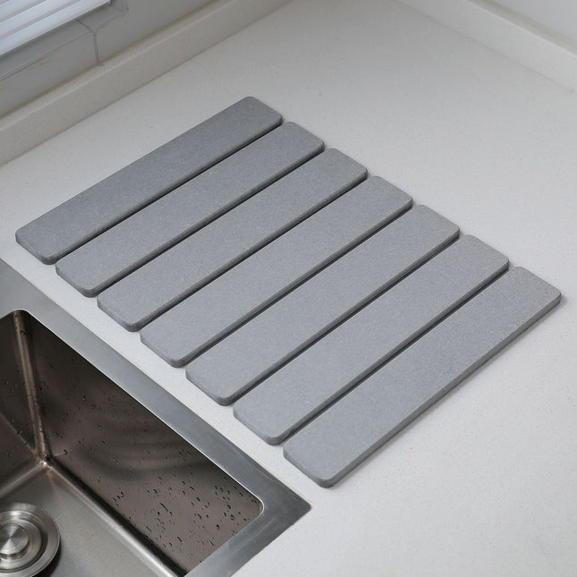 Folding Diatomaceous Earth Countertop Drain Mat - Quick Dry, Non-Slip & Easy Clean Absorbent Pad(light grey).