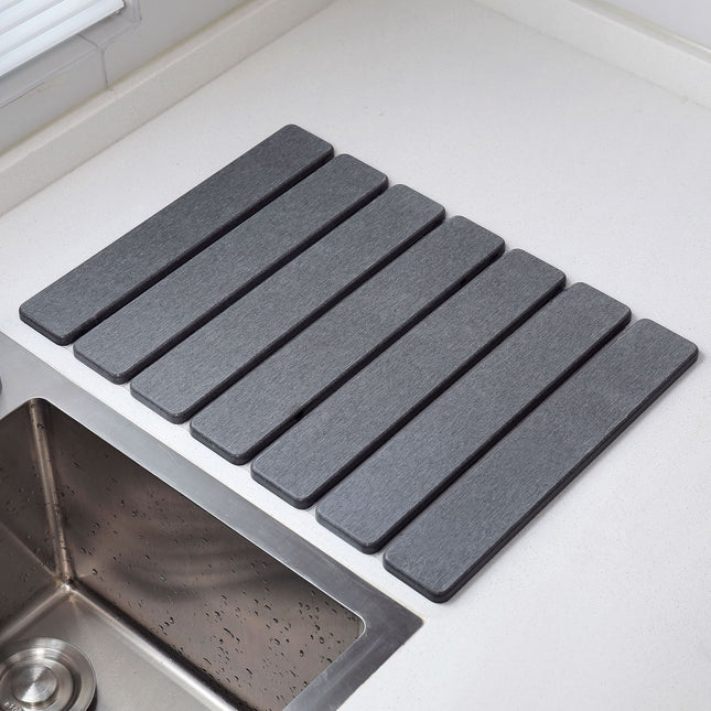 Folding Diatomaceous Earth Countertop Drain Mat - Quick Dry, Non-Slip & Easy Clean Absorbent Pad(dark grey).