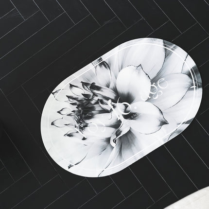 Elegant Floral Print Absorbent Floor Mat - Quick Dry, Non-Slip, Easy Clean Bathroom & Entryway Rug(Water lilies on white background).
