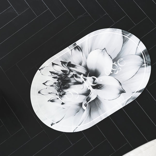 Elegant Floral Print Absorbent Floor Mat - Quick Dry, Non-Slip, Easy Clean Bathroom & Entryway Rug(Water lilies on white background).