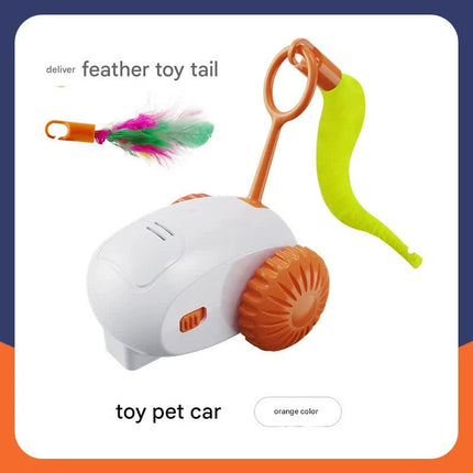 Interactive Smart Cat Toy Car - Automatic Obstacle Avoidance, Feather Tail, USB Rechargeable(orange).