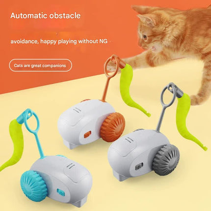 Interactive Smart Cat Toy Car - Automatic Obstacle Avoidance, Feather Tail, USB Rechargeable(gray).