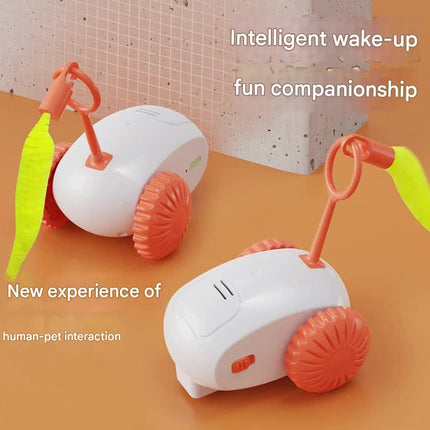 Interactive Smart Cat Toy Car - Automatic Obstacle Avoidance, Feather Tail, USB Rechargeable(gray).
