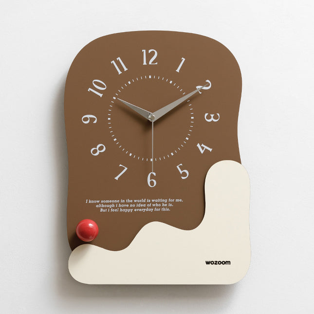 Abstract Modern Wall Clock - Silent Non-Ticking Decorative Clock with Wavy Design & Ceramic Accent(Brown).