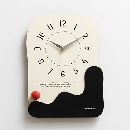 Abstract Modern Wall Clock - Silent Non-Ticking Decorative Clock with Wavy Design & Ceramic Accent(black).