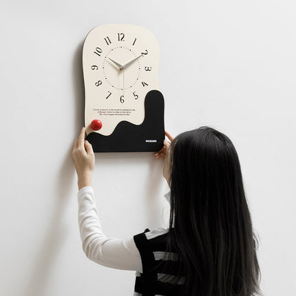 Abstract Modern Wall Clock - Silent Non-Ticking Decorative Clock with Wavy Design & Ceramic Accent(black).