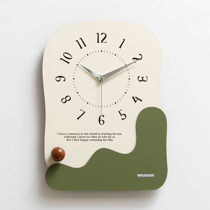 Abstract Modern Wall Clock - Silent Non-Ticking Decorative Clock with Wavy Design & Ceramic Accent(green).