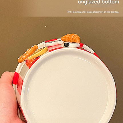 Charming Striped Ceramic Instant Noodle Bowl with 3D Accents & Happy every day!" Message(blue)".