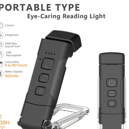 Portable Clip-On LED Reading Light - USB Rechargeable, 3 Color Modes & 5 Brightness Levels(black).