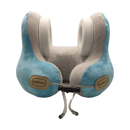 Smart Neck Pillow with Dual Noise Reduction, HIFI Bluetooth Music & Graphene Heating - Sleep Elf" Travel Pillow(Lake blue)".