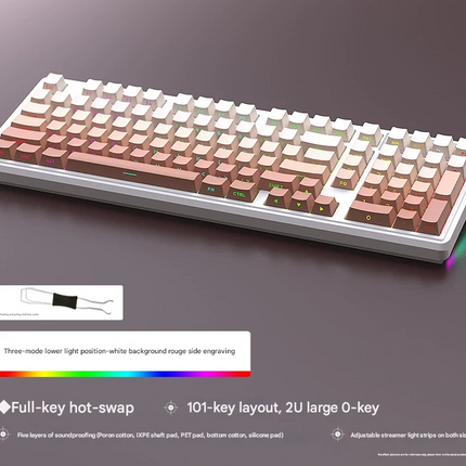 Tri-Mode RGB Mechanical Gaming Keyboard - 102-Key, Hot-Swappable, 4000mAh Battery, 5-Layer Sound Dampening(Rouge on white).