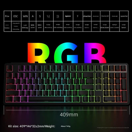 Tri-Mode RGB Mechanical Gaming Keyboard - 102-Key, Hot-Swappable, 4000mAh Battery, 5-Layer Sound Dampening(Rouge on white).