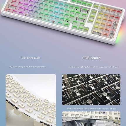 Tri-Mode RGB Mechanical Gaming Keyboard - 102-Key, Hot-Swappable, 4000mAh Battery, 5-Layer Sound Dampening(Sky blue on white).
