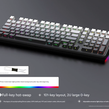 Tri-Mode RGB Mechanical Gaming Keyboard - 102-Key, Hot-Swappable, 4000mAh Battery, 5-Layer Sound Dampening(Midnight on black).