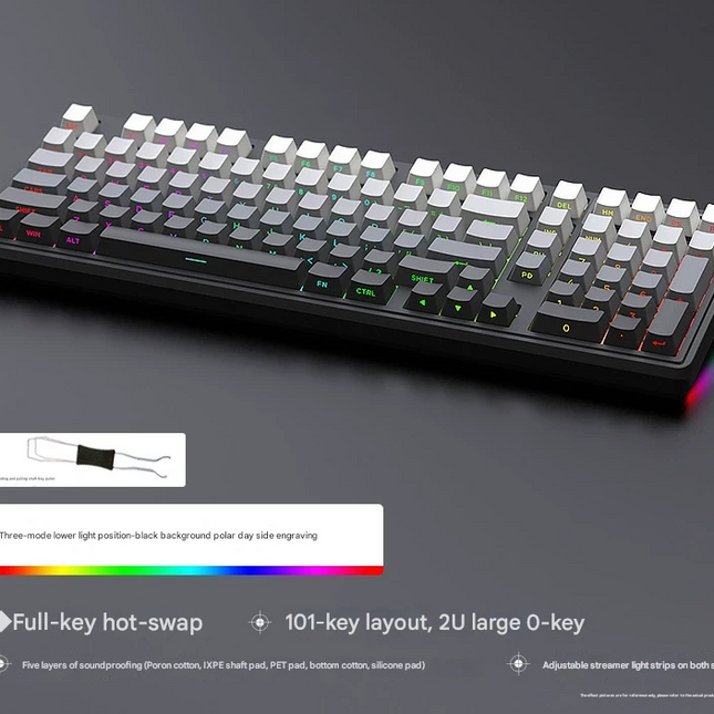 Tri-Mode RGB Mechanical Gaming Keyboard - 102-Key, Hot-Swappable, 4000mAh Battery, 5-Layer Sound Dampening(Midnight on black).