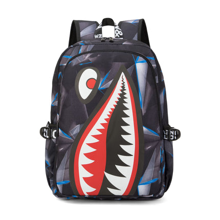 Trendsetter Shark Mouth Print Backpack - Lightweight & Breathable School Bag(Laser Blue).