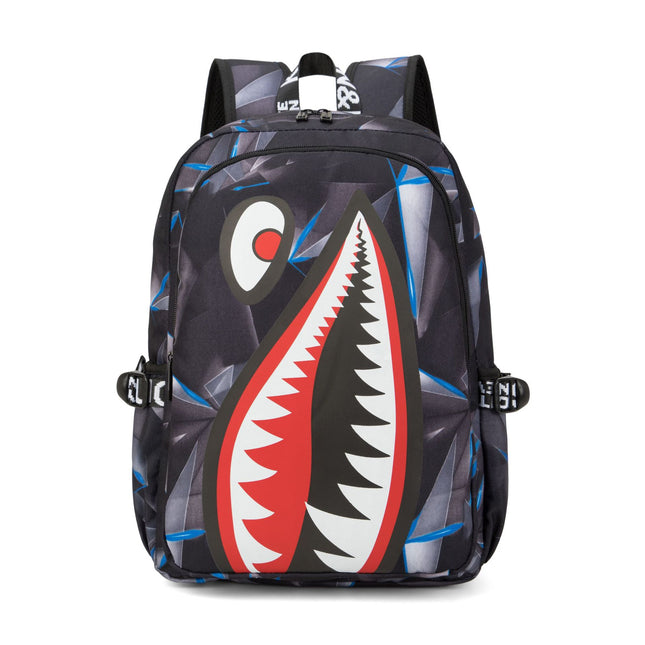 Trendsetter Shark Mouth Print Backpack - Lightweight & Breathable School Bag(Laser Blue).