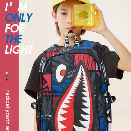 Trendsetter Shark Mouth Print Backpack - Lightweight & Breathable School Bag(Laser Blue).