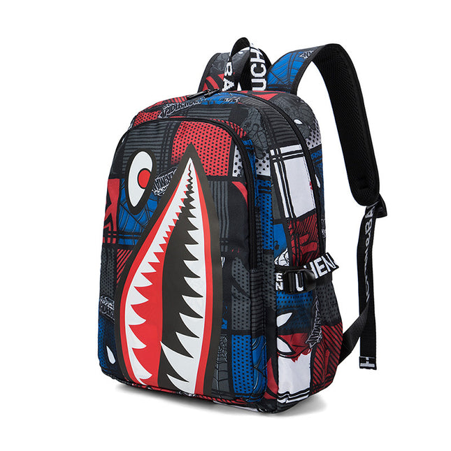 Trendsetter Shark Mouth Print Backpack - Lightweight & Breathable School Bag(Red spider).