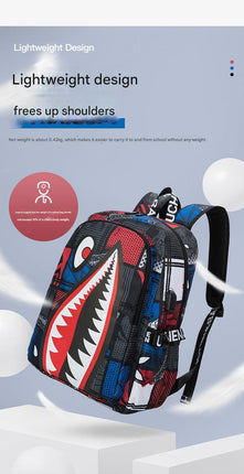 Trendsetter Shark Mouth Print Backpack - Lightweight & Breathable School Bag(Red spider).