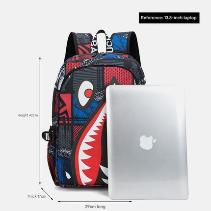 Trendsetter Shark Mouth Print Backpack - Lightweight & Breathable School Bag(Red spider).