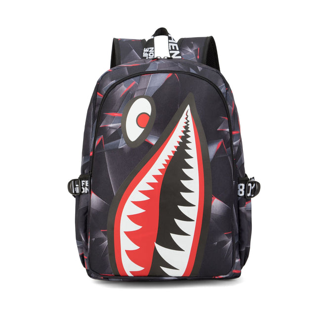Trendsetter Shark Mouth Print Backpack - Lightweight & Breathable School Bag(Laser red).