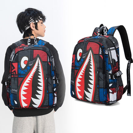 Trendsetter Shark Mouth Print Backpack - Lightweight & Breathable School Bag(Laser red).