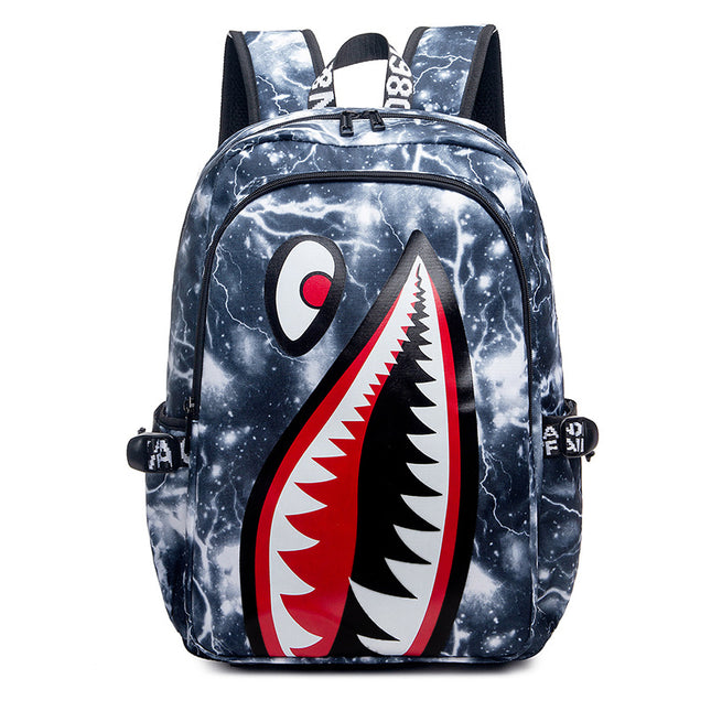 Trendsetter Shark Mouth Print Backpack - Lightweight & Breathable School Bag(Blue lightning).