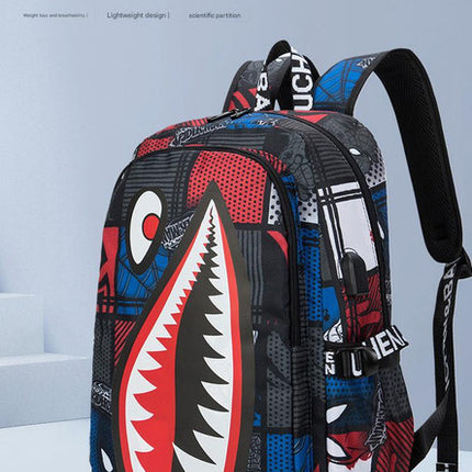 Trendsetter Shark Mouth Print Backpack - Lightweight & Breathable School Bag(Blue lightning).