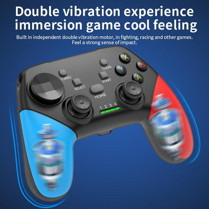 Multi-Platform Wireless Gaming Controller with Dual Motor Vibration, Turbo & Phone Holder(Black, red and blue with receiver).
