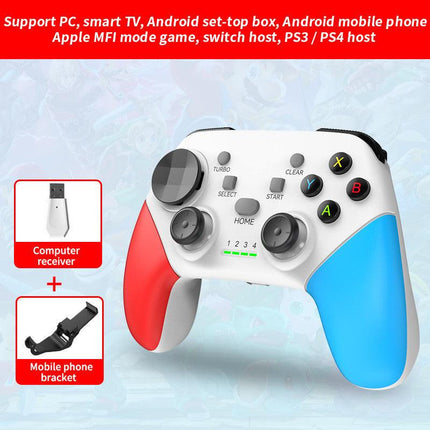 Multi-Platform Wireless Gaming Controller with Dual Motor Vibration, Turbo & Phone Holder(White, red and blue with receiver).