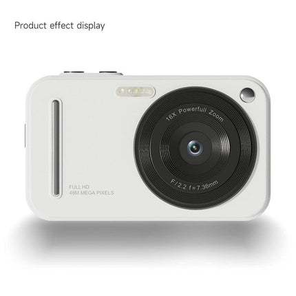 48MP Digital Camera with 16x Zoom & AF Autofocus - Full HD Vlogging Camera for Beginners & Kids(White).