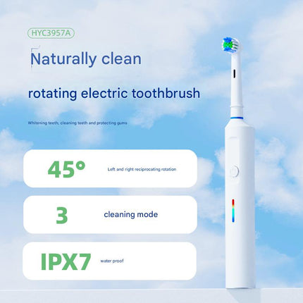 Rotating Electric Toothbrush with 3D Cleaning Action - 3 Modes, IPX7 Waterproof, with Travel Case & 6 Brush Heads(blue).