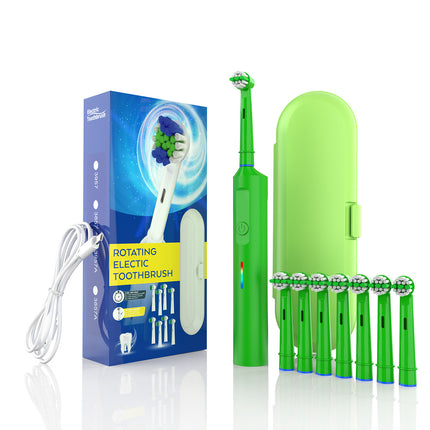 Rotating Electric Toothbrush with 3D Cleaning Action - 3 Modes, IPX7 Waterproof, with Travel Case & 6 Brush Heads(green).