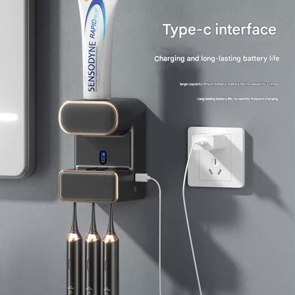 Automatic Toothpaste Dispenser with UVC Toothbrush Sterilizer & Holder - Wall Mounted, Rechargeable(Grey).