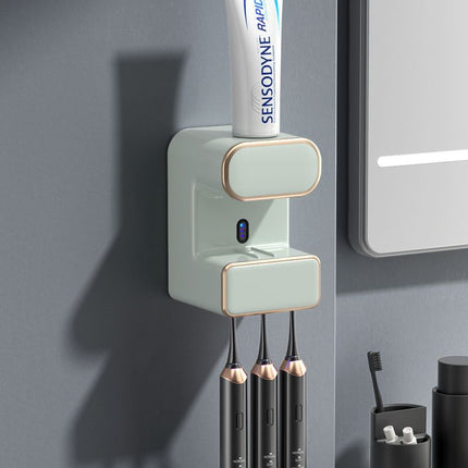 Automatic Toothpaste Dispenser with UVC Toothbrush Sterilizer & Holder - Wall Mounted, Rechargeable(green).