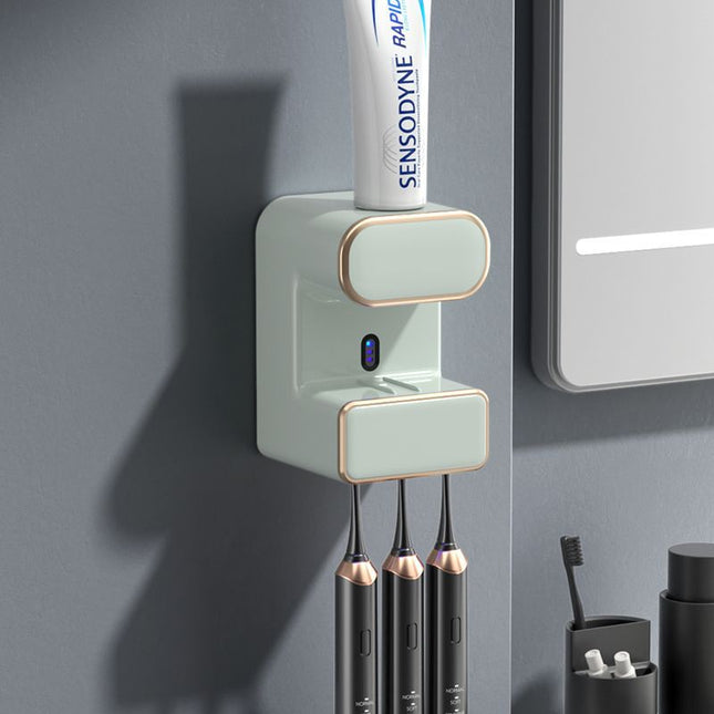 Automatic Toothpaste Dispenser with UVC Toothbrush Sterilizer & Holder - Wall Mounted, Rechargeable(green).