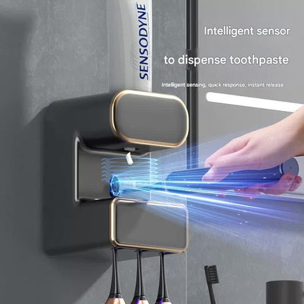 Automatic Toothpaste Dispenser with UVC Toothbrush Sterilizer & Holder - Wall Mounted, Rechargeable(green).
