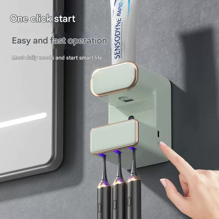 Automatic Toothpaste Dispenser with UVC Toothbrush Sterilizer & Holder - Wall Mounted, Rechargeable(Beige).