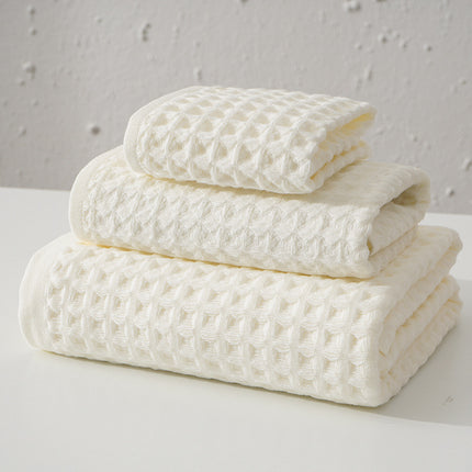 Luxurious 100% Cotton Waffle Weave Towel Set - 3-Piece Absorbent, Quick-Drying & Soft(White).
