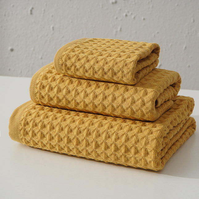 Luxurious 100% Cotton Waffle Weave Towel Set - 3-Piece Absorbent, Quick-Drying & Soft(Yellow).