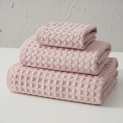 Luxurious 100% Cotton Waffle Weave Towel Set - 3-Piece Absorbent, Quick-Drying & Soft(Pink).