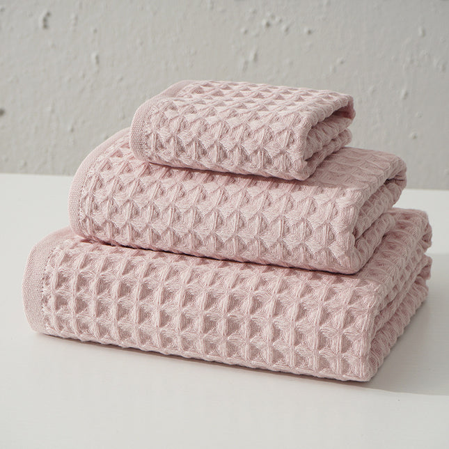 Luxurious 100% Cotton Waffle Weave Towel Set - 3-Piece Absorbent, Quick-Drying & Soft(Pink).