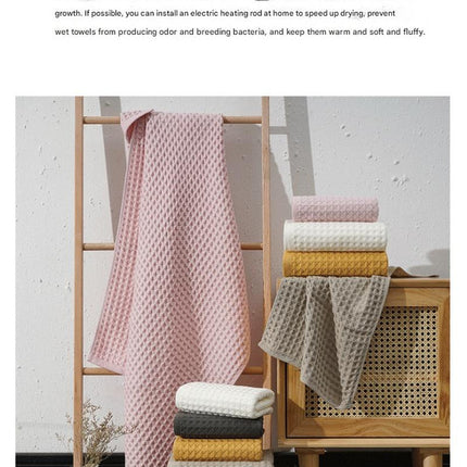 Luxurious 100% Cotton Waffle Weave Towel Set - 3-Piece Absorbent, Quick-Drying & Soft(Pink).