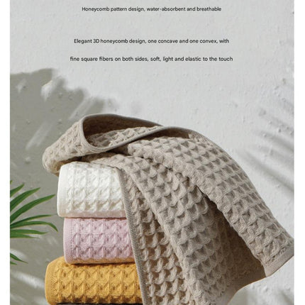 Luxurious 100% Cotton Waffle Weave Towel Set - 3-Piece Absorbent, Quick-Drying & Soft(Pink).