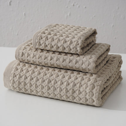 Luxurious 100% Cotton Waffle Weave Towel Set - 3-Piece Absorbent, Quick-Drying & Soft(Light Brown).