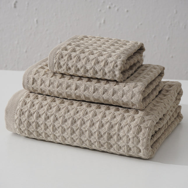 Luxurious 100% Cotton Waffle Weave Towel Set - 3-Piece Absorbent, Quick-Drying & Soft(Light Brown).